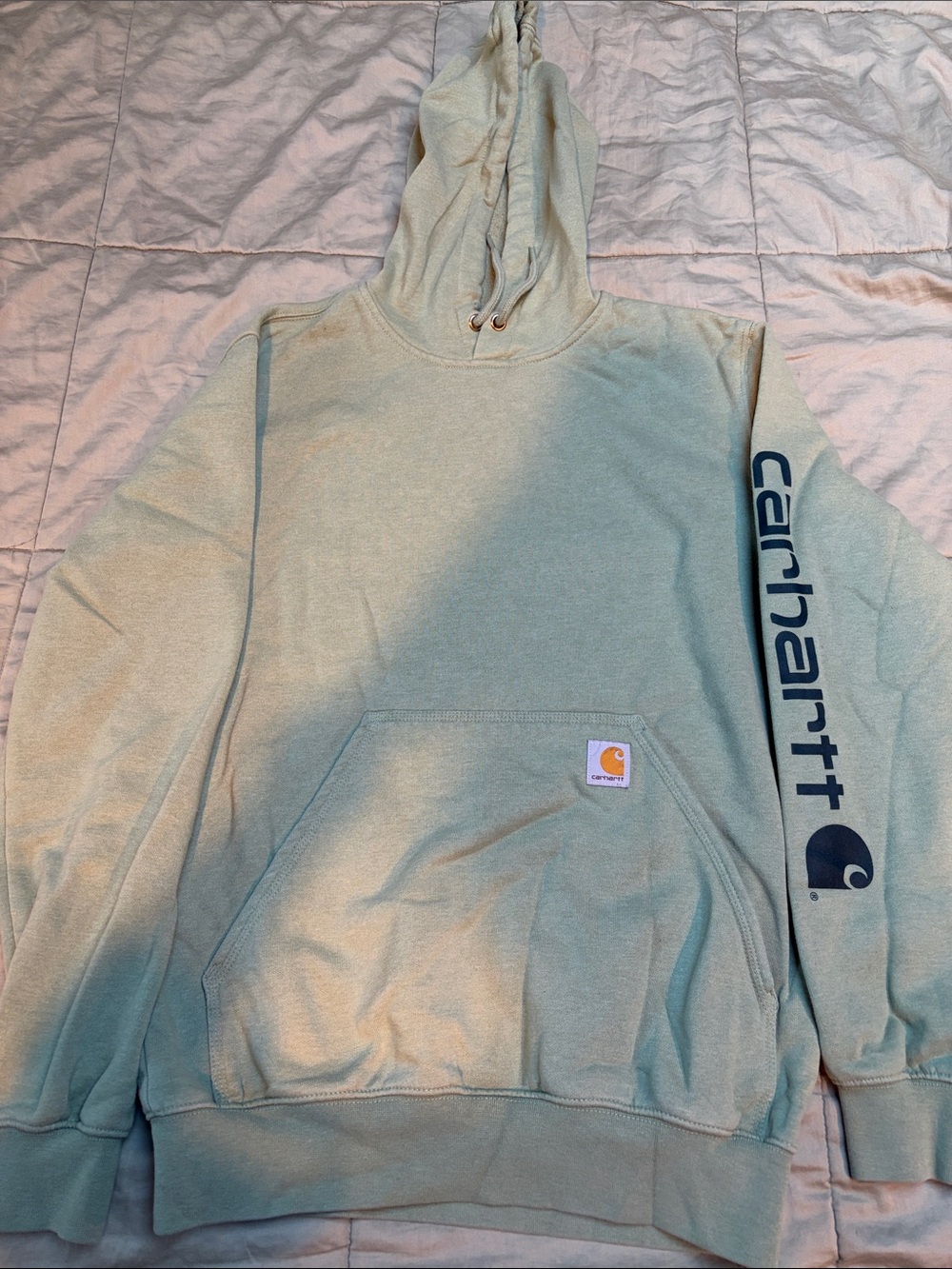 Carhartt Men's Sage Green Logo Sleeve Pullover Hoodie